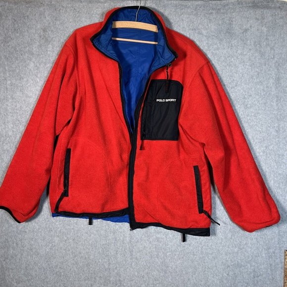 Vtg Ralph lauren Polo Sport Jacket Mens XL Blue Navy Red Reversible Fleece 90s